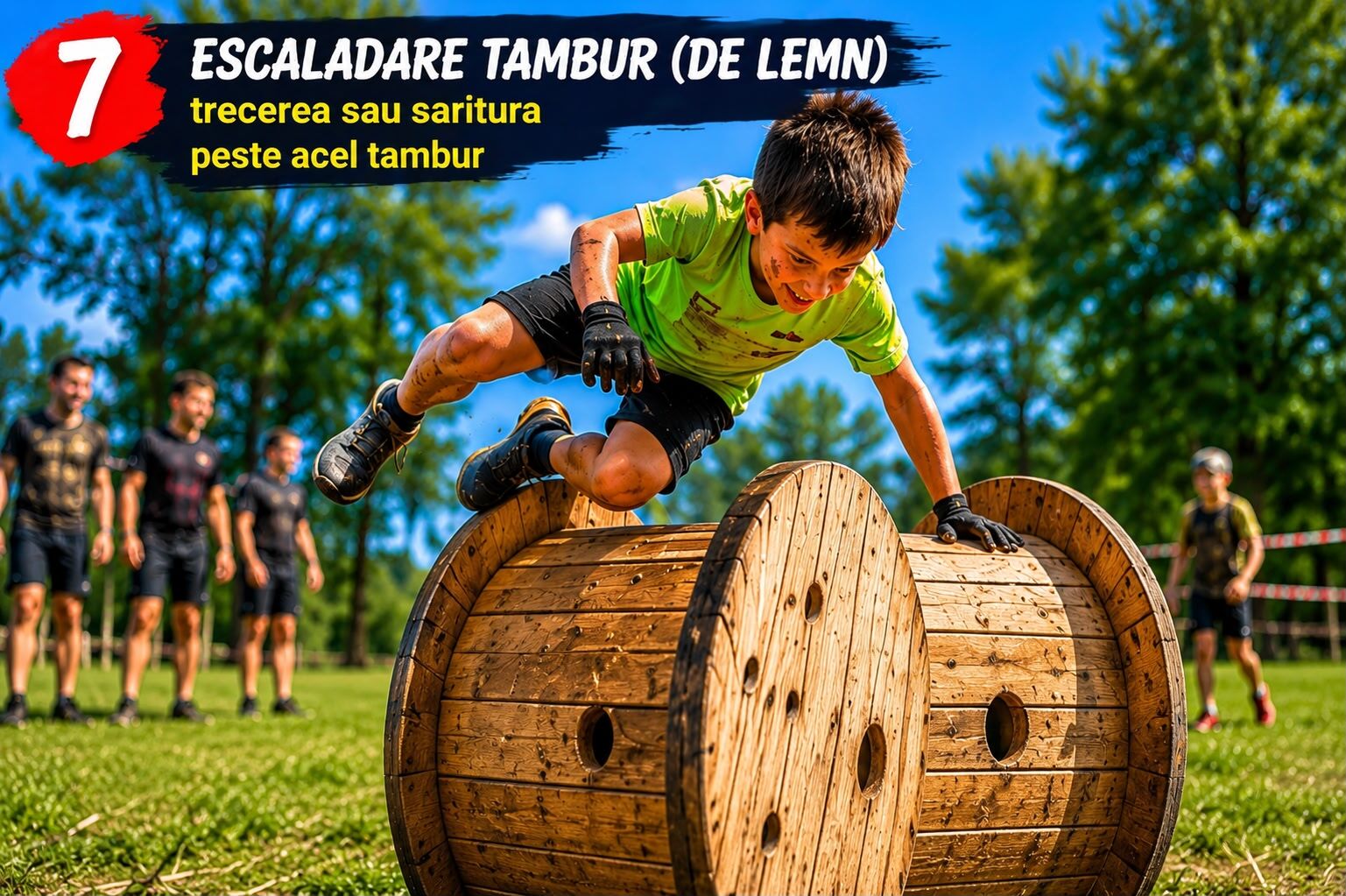 Obstacol 7 — Escaladare tambur de lemn