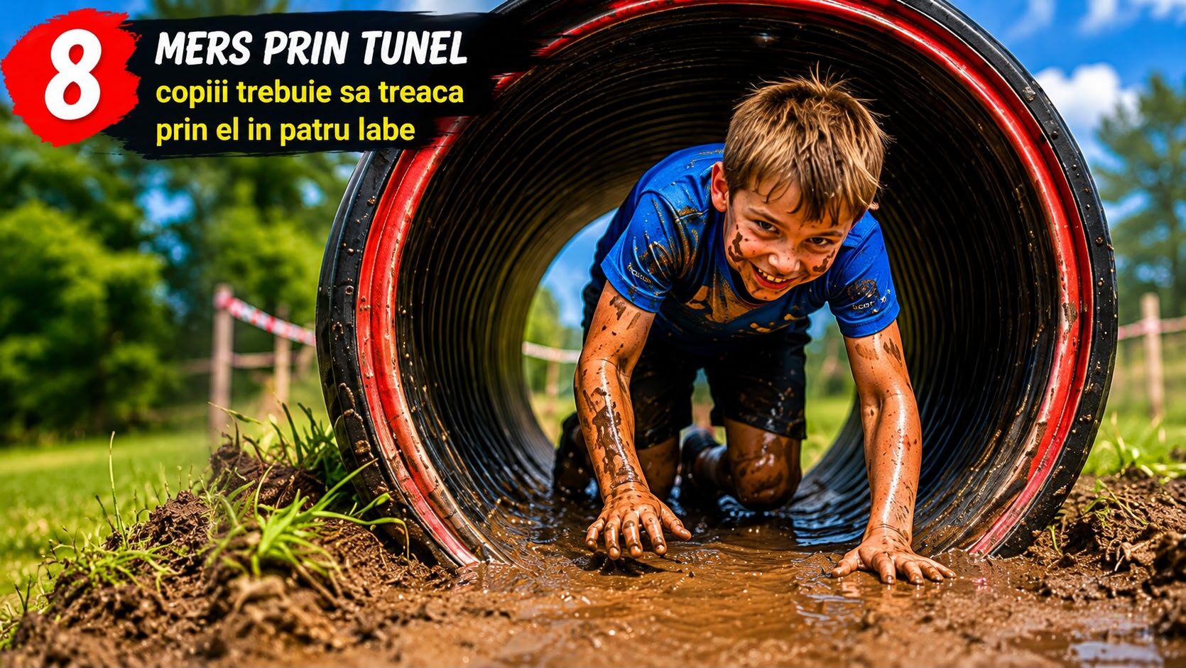 Obstacol 8 — Mers prin tunel, în patru labe