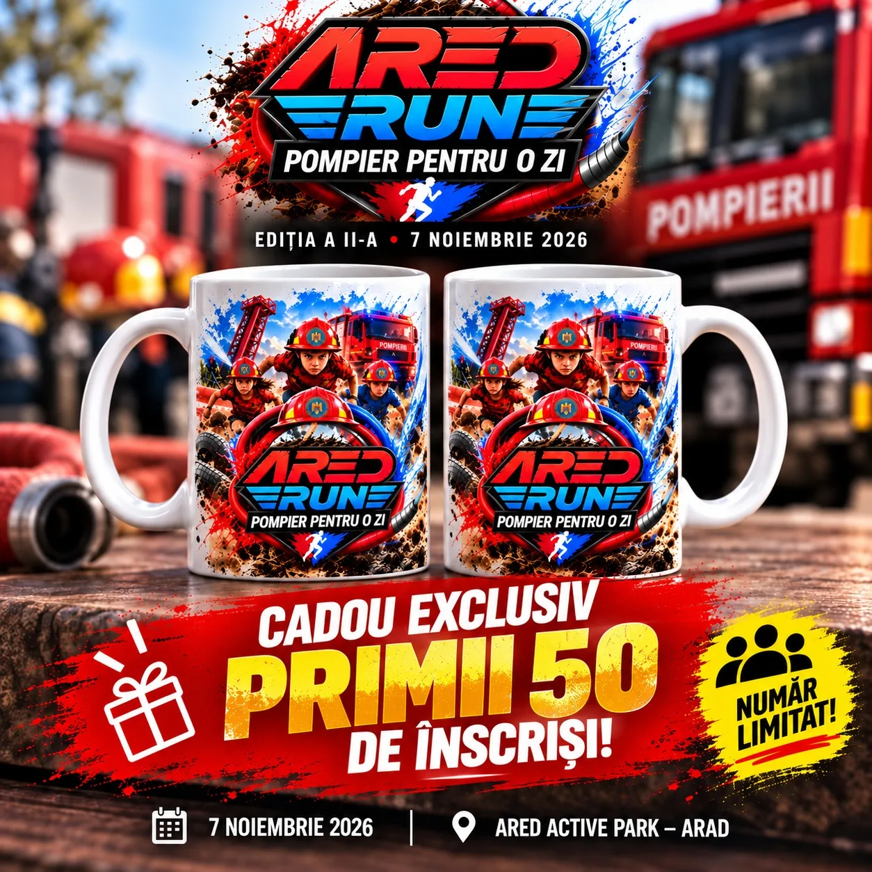 Cadoul pentru primii 50 înscriși la ARED RUN 2026 – Pompier pentru o zi