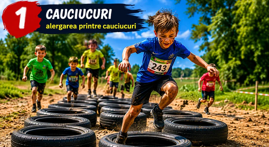 Obstacolul 1 — Cauciucuri: alergarea printre cauciucuri