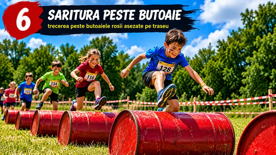 Obstacolul 6 — Butoaie: săritura peste 6 butoaie așezate orizontal