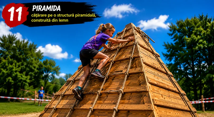 Obstacolul 11 — Piramide: cățărarea pe cele două structuri piramidale