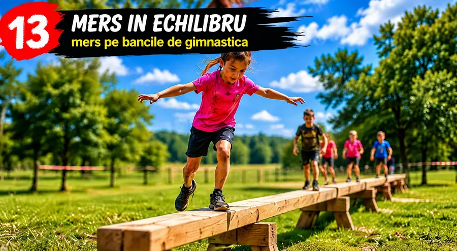 Obstacolul 13 — Echilibru: mers pe băncile de gimnastică