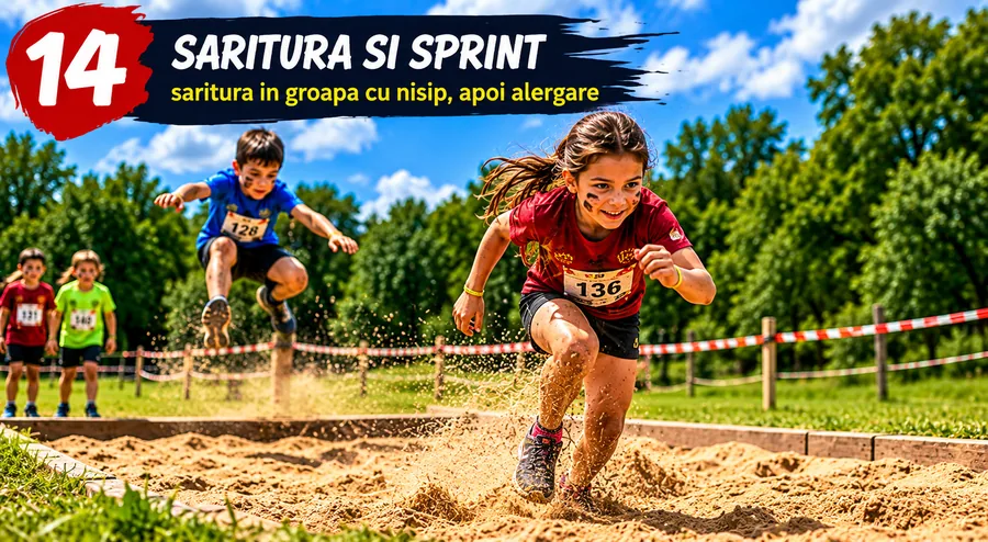 Obstacolul 14 — Groapă cu nisip (a doua): săritura în groapă, apoi alergare